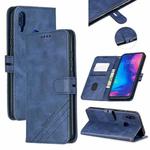 For Xiaomi Redmi Note 7 Stitching Style 2-Color Cow Texture Horizontal Flip PU Leather Case with Holder & Card Slot & Lanyard(Blue)