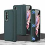For Samsung Galaxy Z Fold3 5G GKK Magnetic Hinge Plain Leather Phone Flip Case(Dark Green)