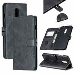 Stitching Style 2-Color Cow Texture Horizontal Flip PU Leather Case with Holder & Card Slot & Lanyard(Black)