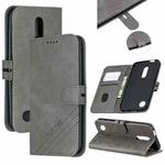 For LG K10 2017 Stitching Style 2-Color Cow Texture Horizontal Flip PU Leather Case with Holder & Card Slot & Lanyard(Gray)