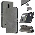 For LG K10 2018 Stitching Style 2-Color Cow Texture Horizontal Flip PU Leather Case with Holder & Card Slot & Lanyard(Gray)