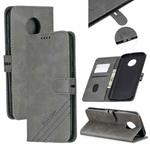 For Moto G6 Plus 2018 Stitching Style 2-Color Cow Texture Horizontal Flip PU Leather Case with Holder & Card Slot & Lanyard(Gray)