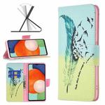 For Samsung Galaxy A13 4G Colored Drawing Pattern Leather Phone Case(Feather)