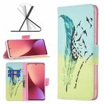 For Xiaomi 12 Colored Drawing Pattern Leather Phone Case(Feather)