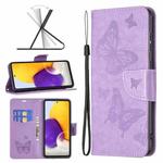 For Samsung Galaxy A73 5G Two Butterflies Embossing Leather Phone Case(Purple)