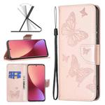 For Xiaomi 12 Two Butterflies Embossing Leather Phone Case(Rose Gold)