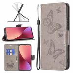 For Xiaomi 12 Two Butterflies Embossing Leather Phone Case(Grey)