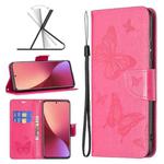 For Xiaomi 12 Two Butterflies Embossing Leather Phone Case(Rose Red)
