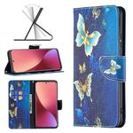 For Xiaomi 12 Colored Drawing Leather Phone Case(Gold Butterfly)