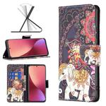 For Xiaomi 12 Colored Drawing Leather Phone Case(Flowers Elephant)