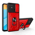 For OPPO A15 Sliding Camshield Card Phone Case(Red)