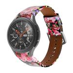 For Samsung Galaxy Watch4 40mm / 44mm Genuine Leather Watch Band(Black Pink Flowers)
