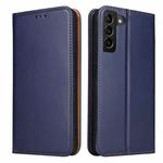 For Samsung Galaxy S22 5G Fierre Shann PU Genuine Leather Texture Leather Phone Case(Blue)