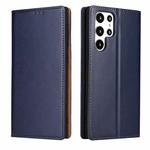 For Samsung Galaxy S22 Ultra 5G Fierre Shann PU Genuine Leather Texture Leather Phone Case(Blue)