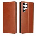 For Samsung Galaxy S22 Ultra 5G Fierre Shann PU Genuine Leather Texture Leather Phone Case(Brown)