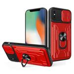 For iPhone X / XS Sliding Camshield Card Phone Case(Red)