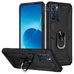 For OPPO Reno6 5G Shockproof TPU + PC Holder Phone Case(Black)