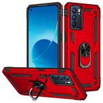 For OPPO Reno6 5G Shockproof TPU + PC Holder Phone Case(Red)