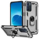 For OPPO Reno6 5G Shockproof TPU + PC Holder Phone Case(Silver)