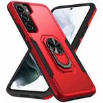 For Samsung Galaxy S22 5G Pioneer Armor Heavy Duty PC + TPU Holder Phone Case(Red + Black)