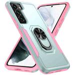 For Samsung Galaxy S22 5G Pioneer Armor Heavy Duty PC + TPU Holder Phone Case(Green + Pink)
