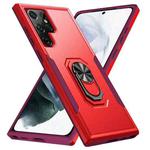 For Samsung Galaxy S22 Ultra 5G Pioneer Armor Heavy Duty PC + TPU Holder Phone Case(Red)
