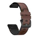 For Garmin Fenix 7 Silicone + Leather Quick Release Watch Band(Coffee)