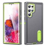 For Samsung Galaxy S22 Ultra 5G 3 in 1 Rugged Holder Phone Case(Grey+Green)