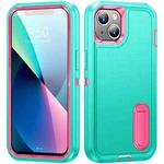 For iPhone 13 mini 3 in 1 Rugged Holder Phone Case (Blue + Pink)