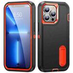 For iPhone 13 Pro Max 3 in 1 Rugged Holder Phone Case (Black + Orange)