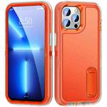 For iPhone 13 Pro Max 3 in 1 Rugged Holder Phone Case (Transparent + Orange)