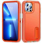 For iPhone 12 / 12 Pro 3 in 1 Rugged Holder Phone Case(Transparent + Orange)