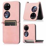 For Huawei P50 Pocket Lambskin Texture Card Folding Phone Case(Pink)