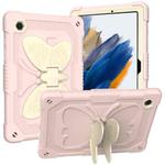 For Samsung Galaxy Tab A8 10.5 2021 Beige PC + Silicone Holder Tablet Case(Beige+Rose Pink)