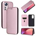 For Xiaomi 12 Pro Carbon Fiber Texture Horizontal Flip PU Phone Case(Pink)