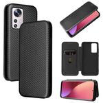 For Xiaomi 12 Pro Carbon Fiber Texture Horizontal Flip PU Phone Case(Black)