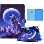 Sewing Pen Slot Leather Tablet Case For iPad 9.7 2018 & 2017(Night Wolf)