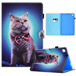 For Samsung Galaxy Tab S6 Lite T610 Sewing Pen Slot Leather Tablet Case(Bow Tie Cat)