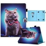 For 7 inch Tablet Sewing Pen Slot Leather Tablet Case(Bow Tie Cat)