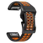For Garmin Fenix 7 26mm Dual Row Holes Two-color Silicone Watch Band(Black Orange)