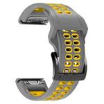 For Garmin Fenix 7 26mm Dual Row Holes Two-color Silicone Watch Band(Grey Yellow)