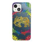 For iPhone 13 mini Gradient Lace Transparent TPU Phone Case (Gold Elephant)