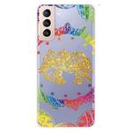 For Samsung Galaxy S22 5G Gradient Lace Transparent TPU Phone Case(Gold Elephant)