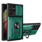 For Samsung Galaxy S22 Ultra 5G Sliding Camshield Card Phone Case(Dark Green)
