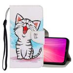 For Xiaomi Redmi Note 8T 3D Colored Drawing Horizontal Flip PU Leather Case with Holder & Card Slots & Wallet(Red Mouth Cat)