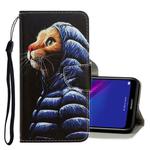 For Huawei Y7 2019 3D Colored Drawing Horizontal Flip PU Leather Case with Holder & Card Slots & Wallet(Down Jacket Cat)