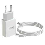 IVON AD-33 2 in 1 2.1A Single USB Port Travel Charger + 1m USB to USB-C / Type-C Data Cable Set, EU Plug(White)