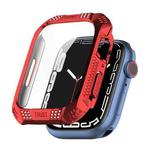 Rhombus Belt Drill + Tempered Film Integrated Case For Apple Watch Series 9 / 8 / 7 41mm(Red)