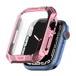 Rhombus Belt Drill + Tempered Film Integrated Case For Apple Watch Series 9 / 8 / 7 45mm(Pink)