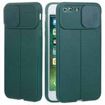 Litchi Texture Sliding Camshield TPU Protective Phone Case For iPhone 8 Plus & 7 Plus(Dark Green)